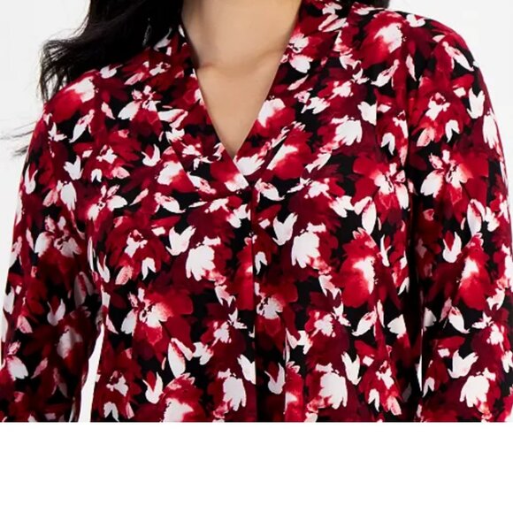 NWT Knit Top ANNE KLEIN PETITE Size PXXL Long Sleeve Fire Red Multi Black White - Picture 14 of 14